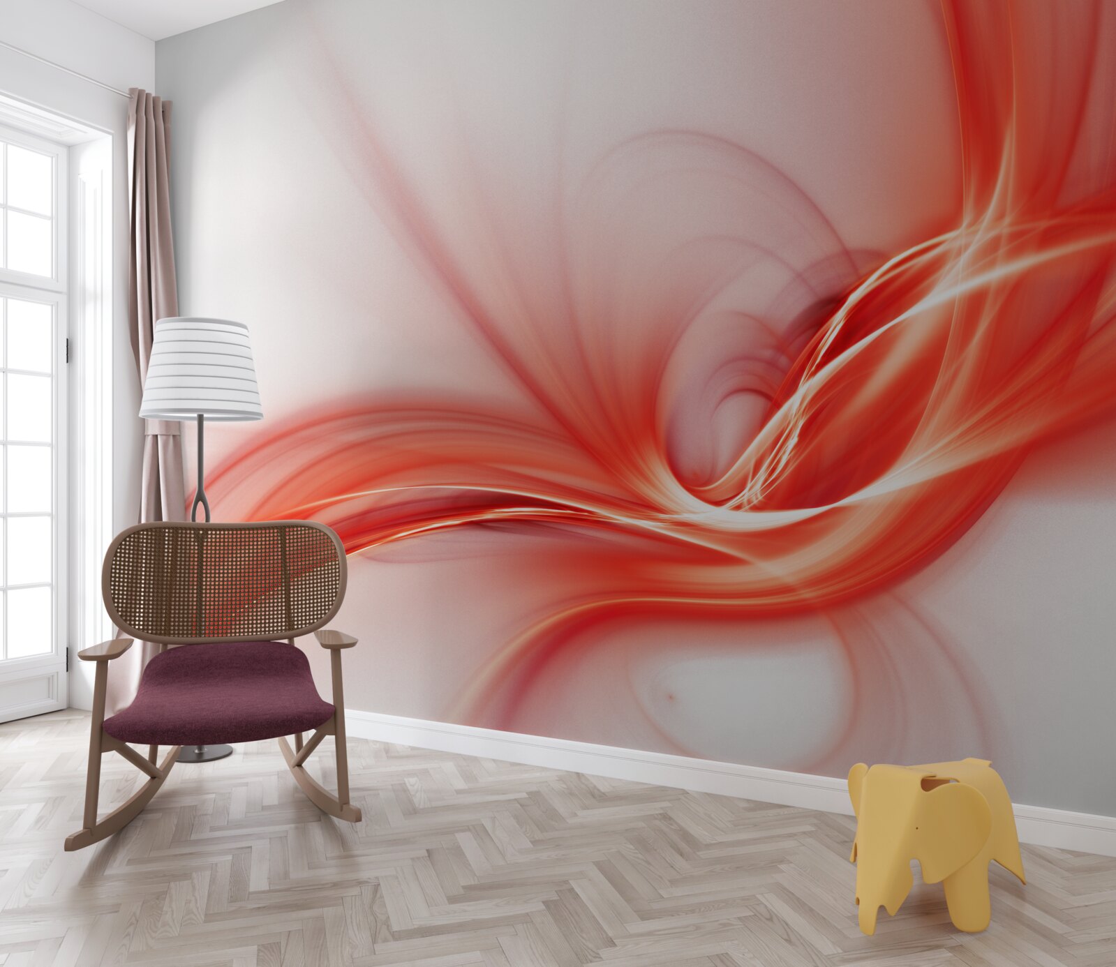 Fotobehang rood patroon op zijde witte achtergrond