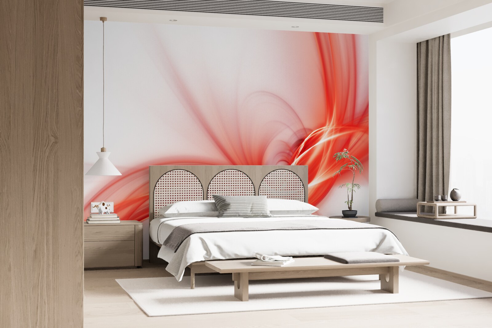 Fotobehang rood patroon op zijde witte achtergrond