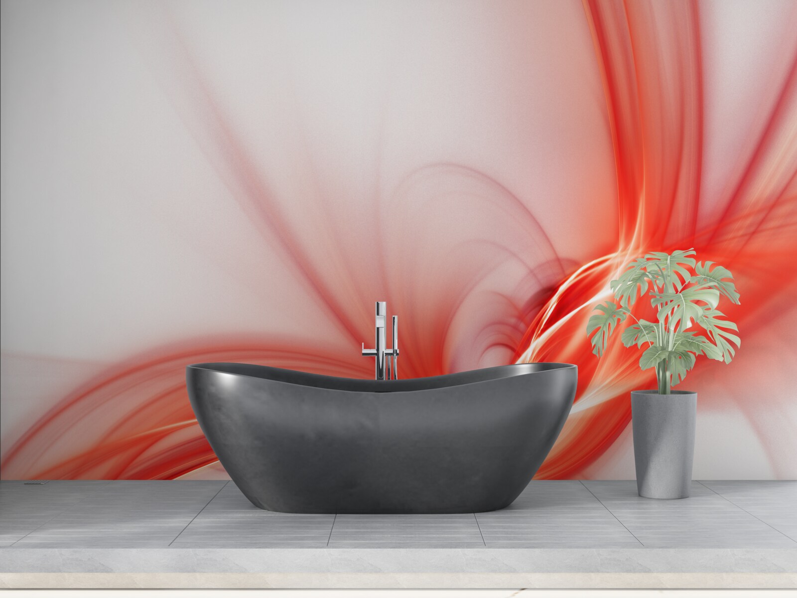 Fotobehang rood patroon op zijde witte achtergrond