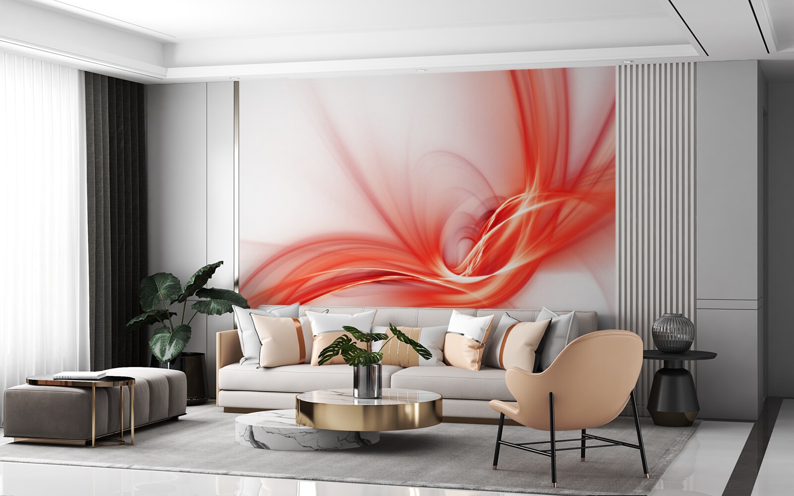 Fotobehang rood patroon op zijde witte achtergrond