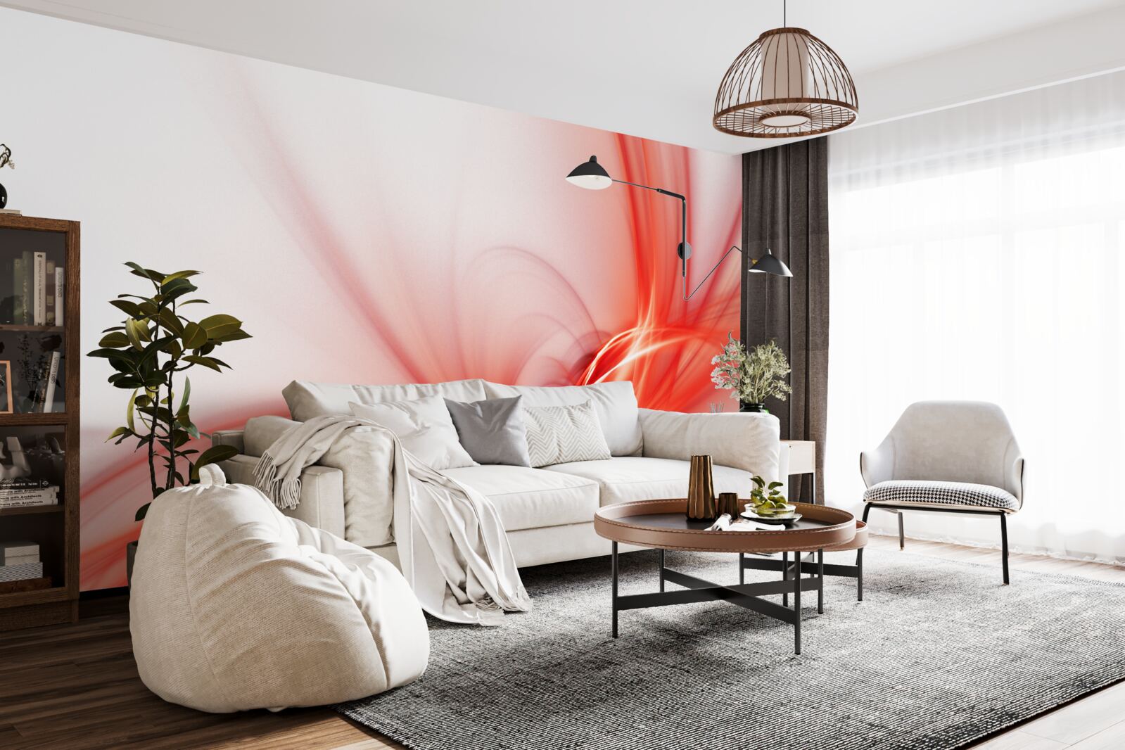 Fotobehang rood patroon op zijde witte achtergrond