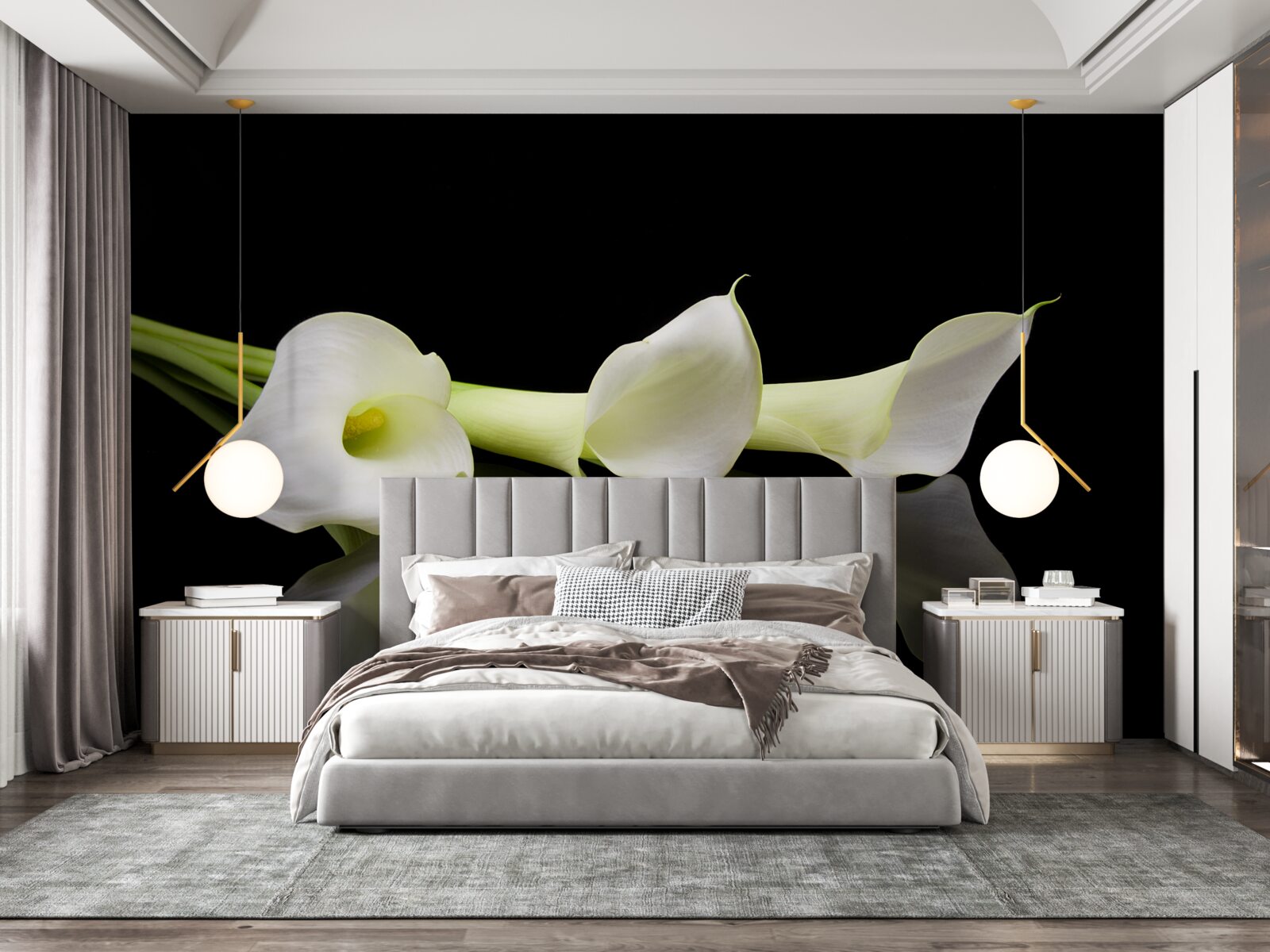 Fotobehang calla lelies weerspiegeld in water