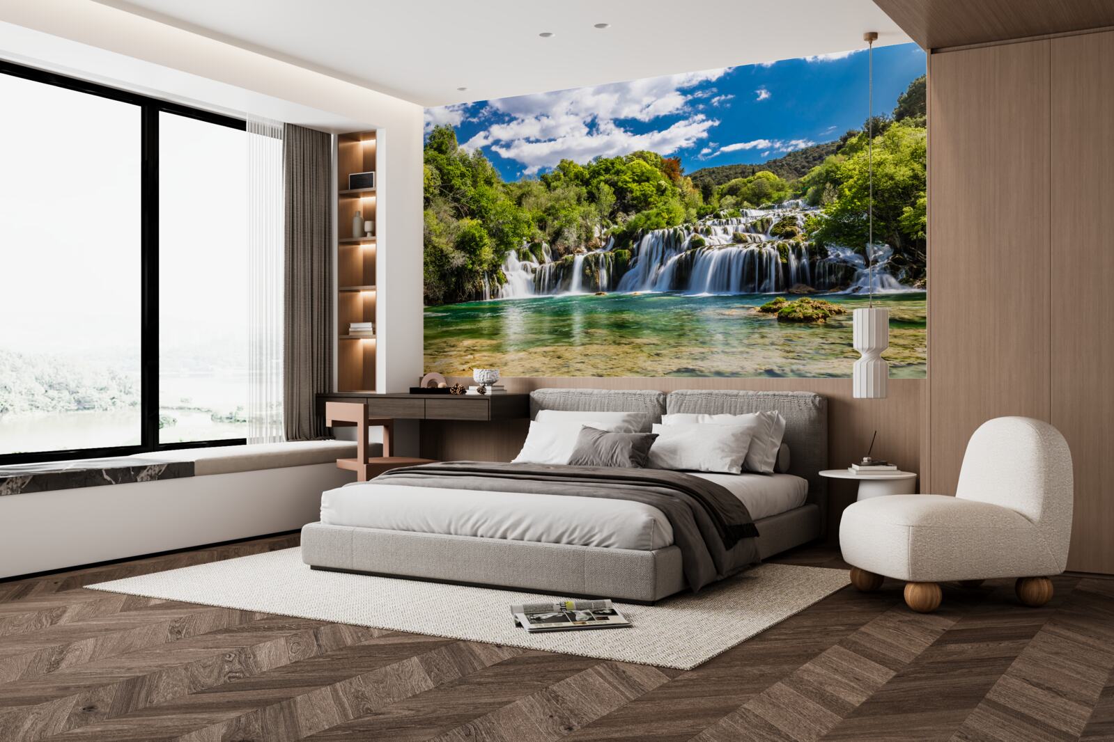 Fotobehang waterval in verschillende cascades met groene zones