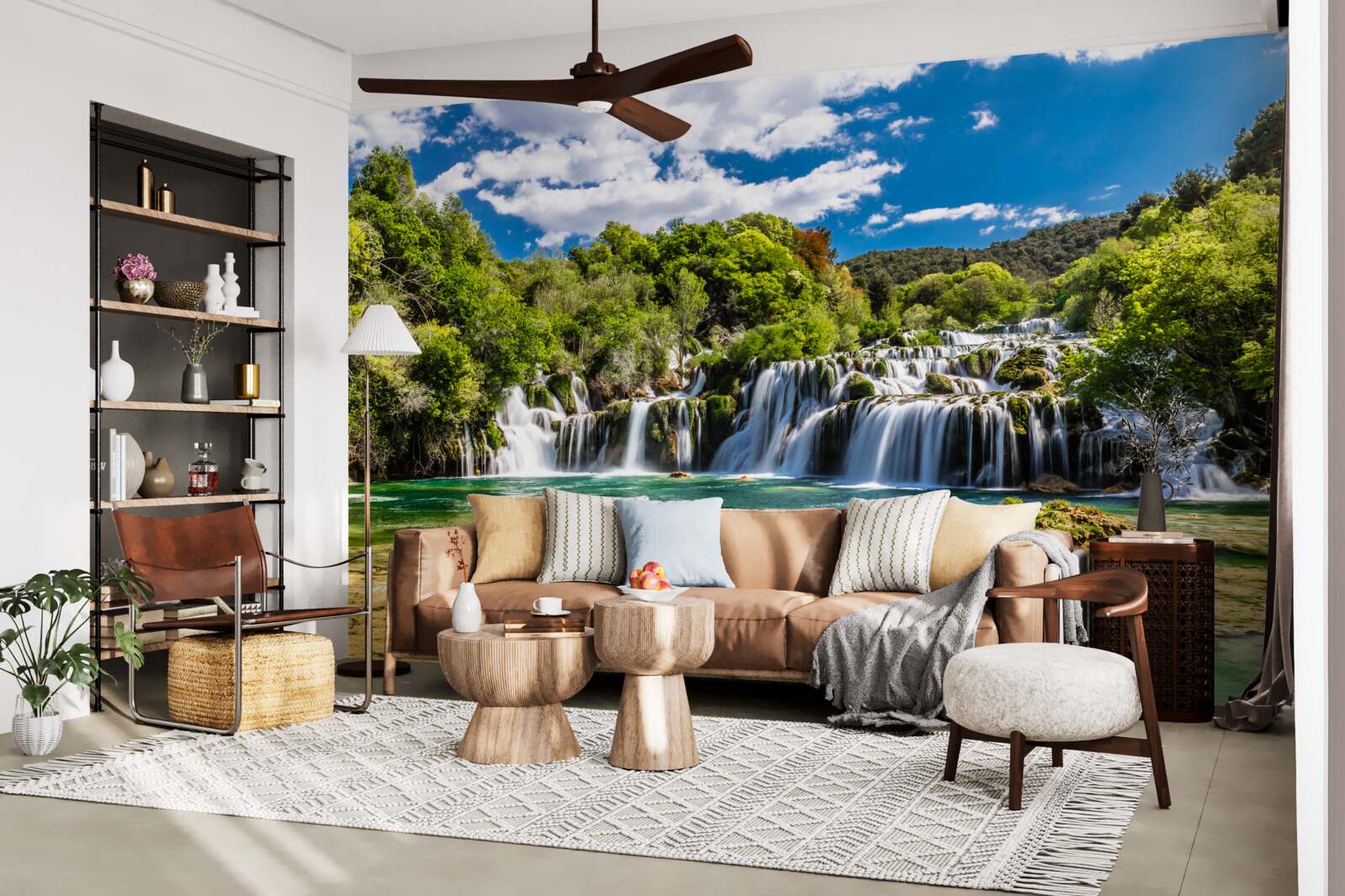 Fotobehang waterval in verschillende cascades met groene zones