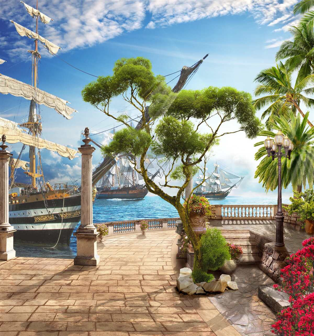 Fotobehang pad naar de rivier en promenade