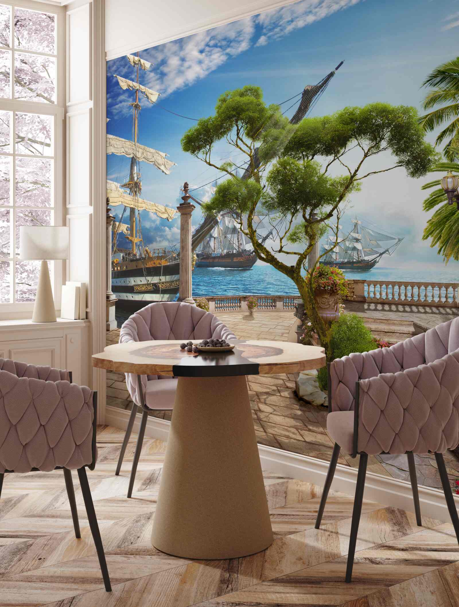 Fotobehang pad naar de rivier en promenade