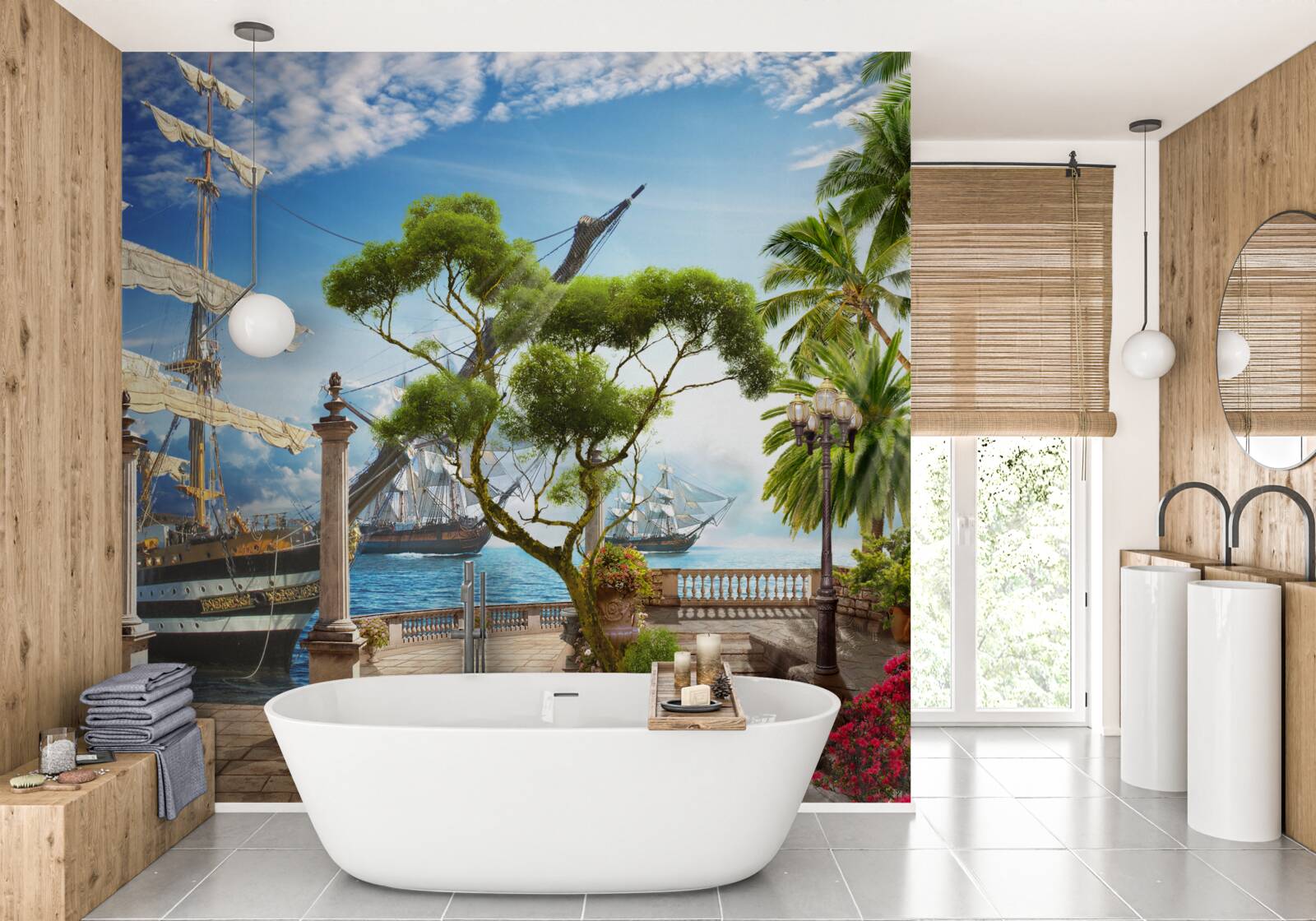 Fotobehang pad naar de rivier en promenade