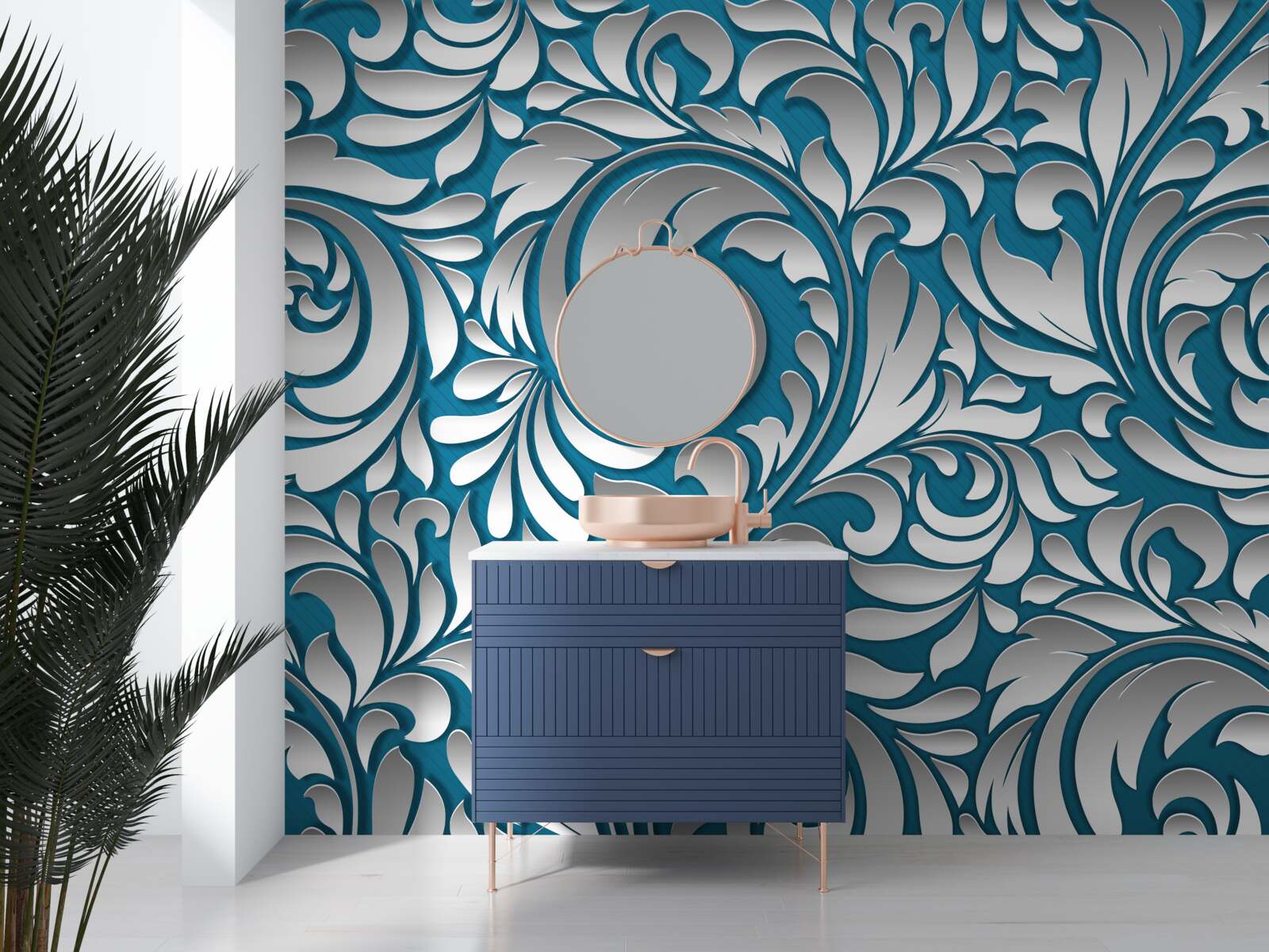 Fotobehang structuur met patroon in witte en blauwe tinten