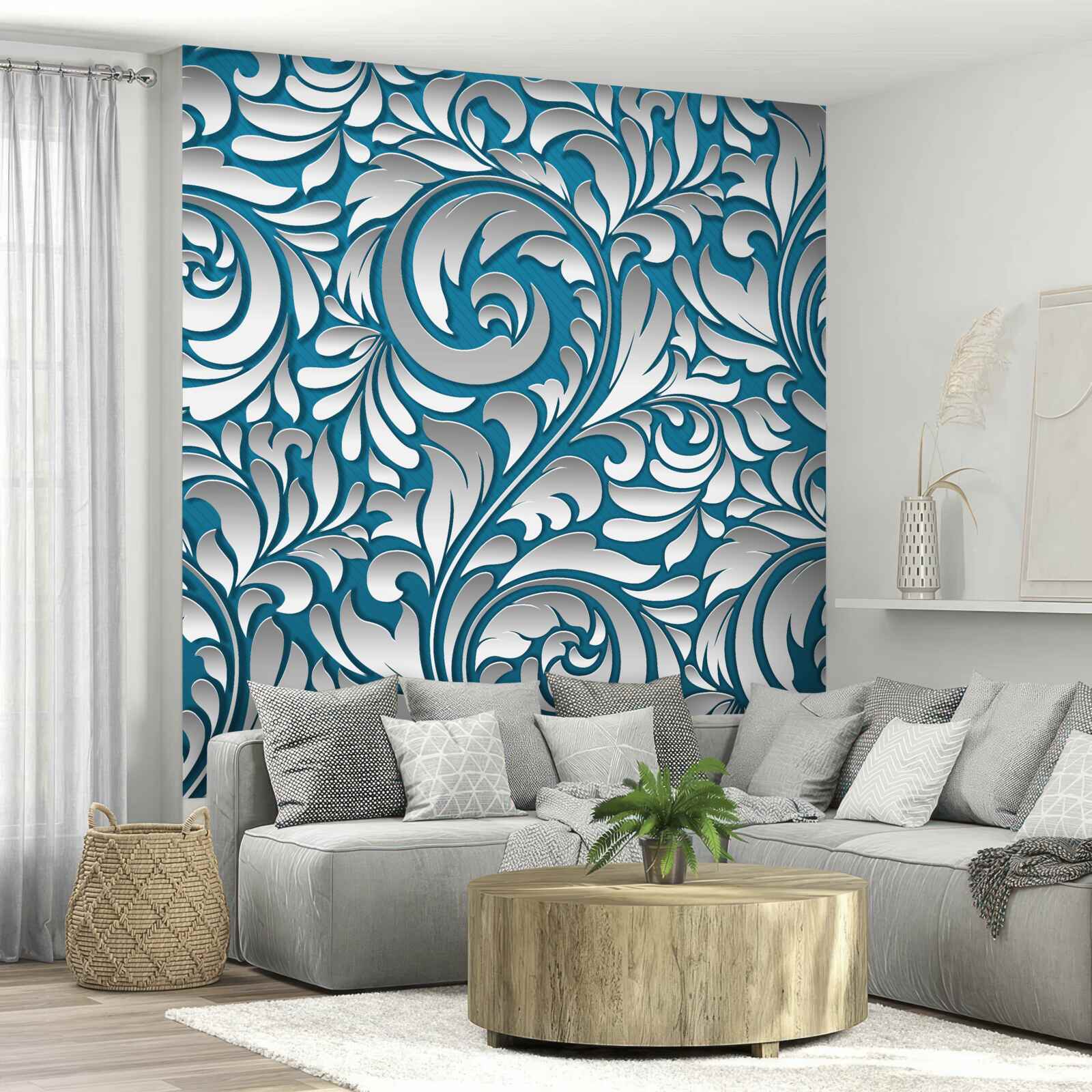 Fotobehang structuur met patroon in witte en blauwe tinten