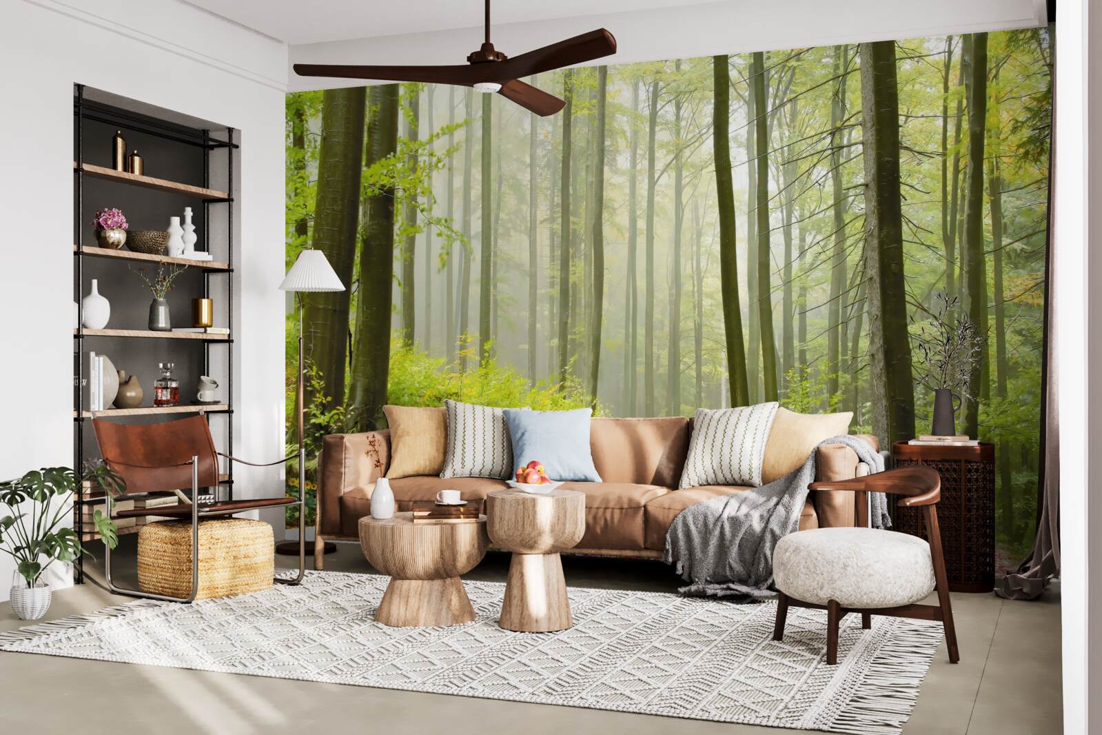 Fotobehang een beetje mist in een sierlijk bos