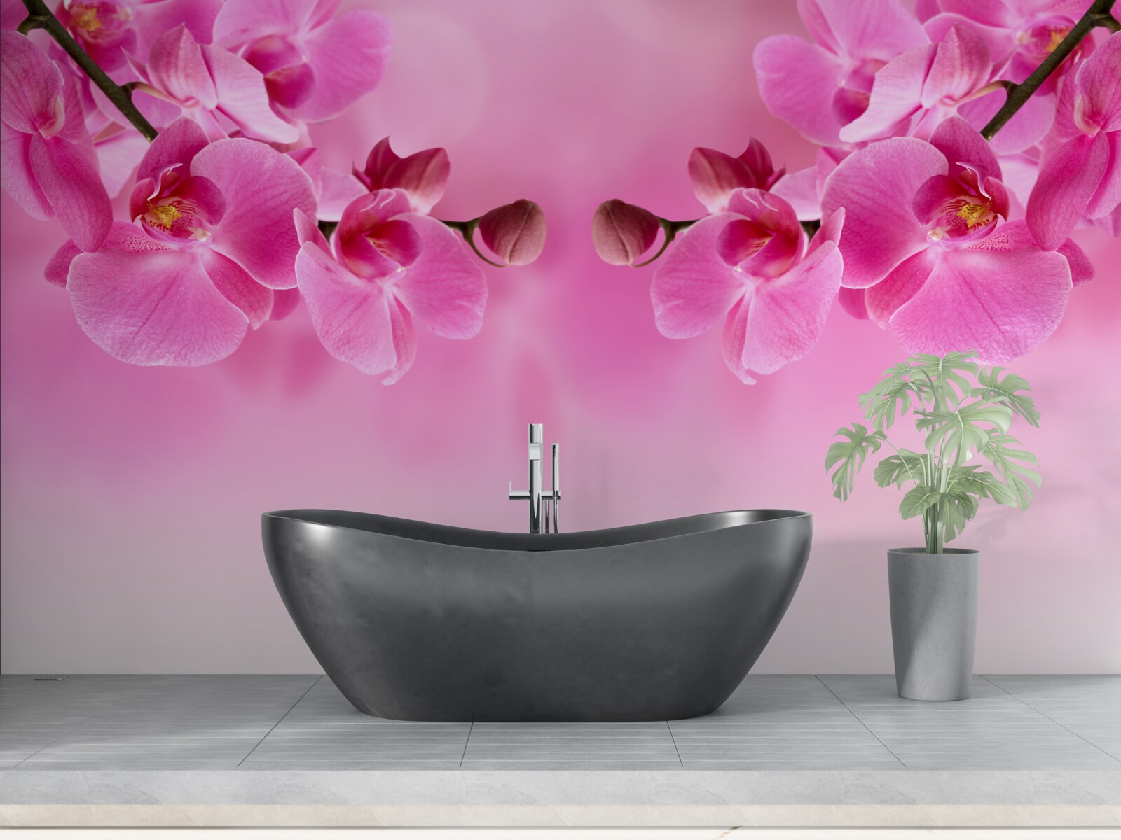 Fotobehang roze orchideeëntakken op lichte achtergrond