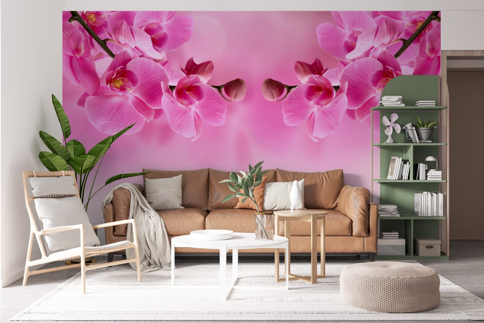 Fotobehang roze orchideeëntakken op lichte achtergrond