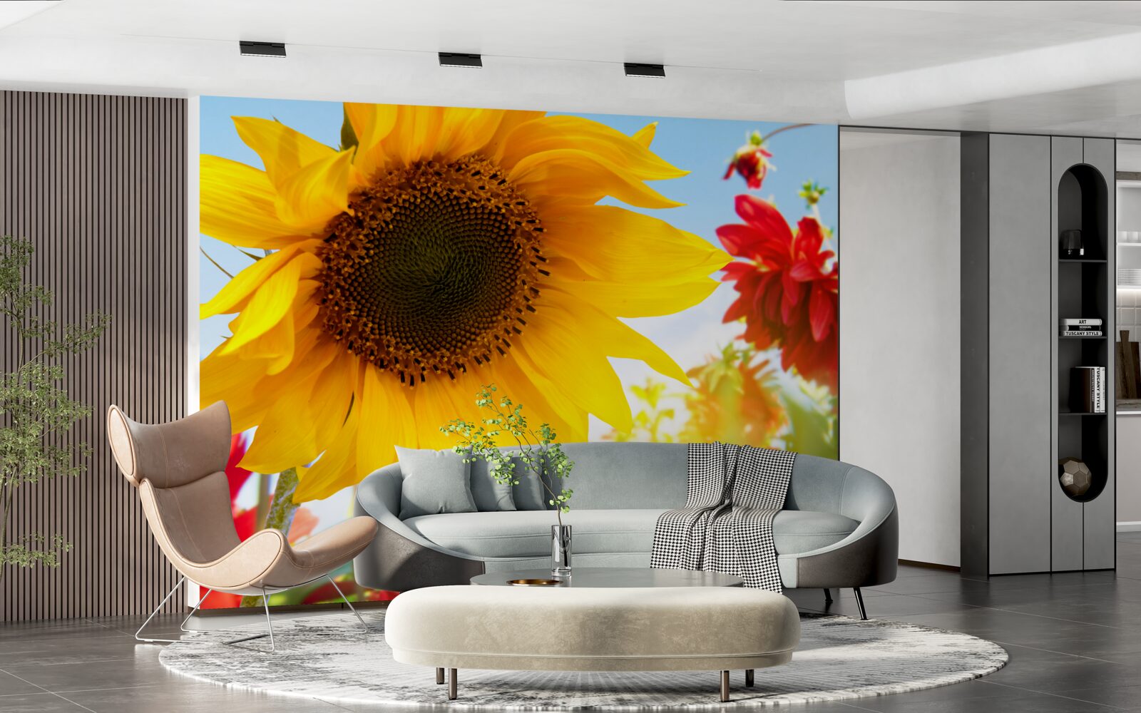 Fotobehang een zonnige zonnebloem op een zonnige dag