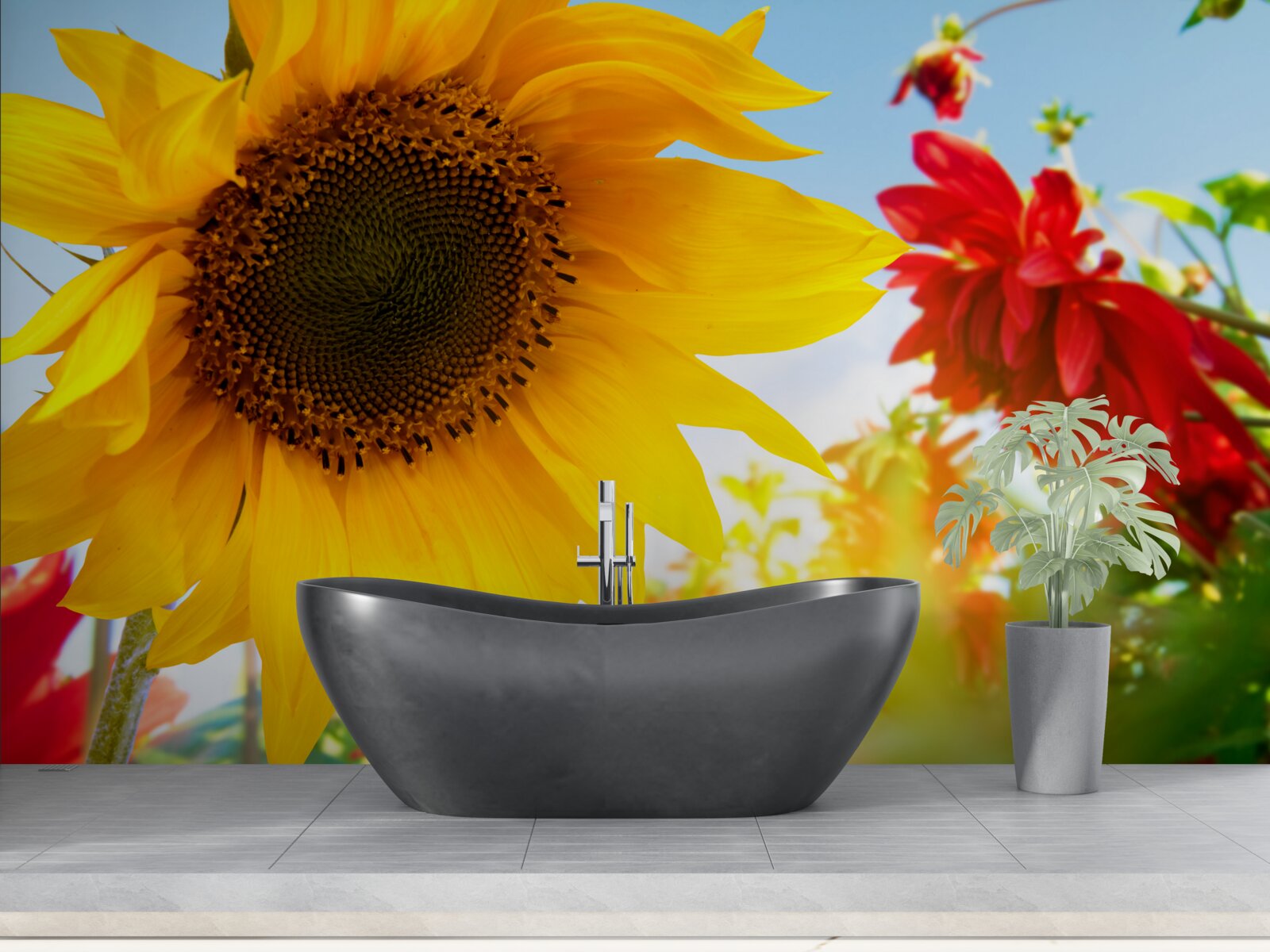Fotobehang een zonnige zonnebloem op een zonnige dag