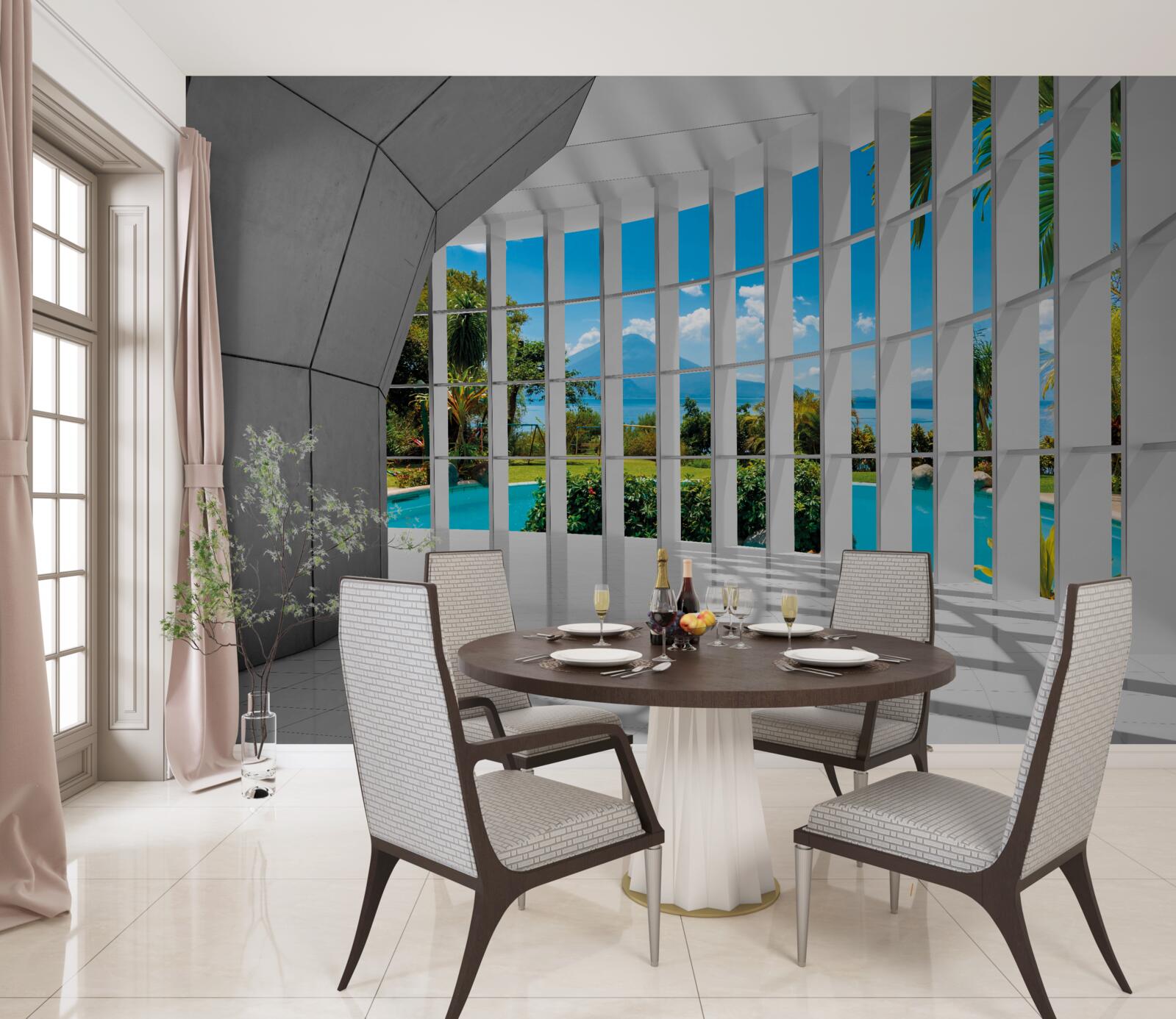 Fotobehang moderne stijl in de gang, waardoor een gevoel van perspectief ontstaat