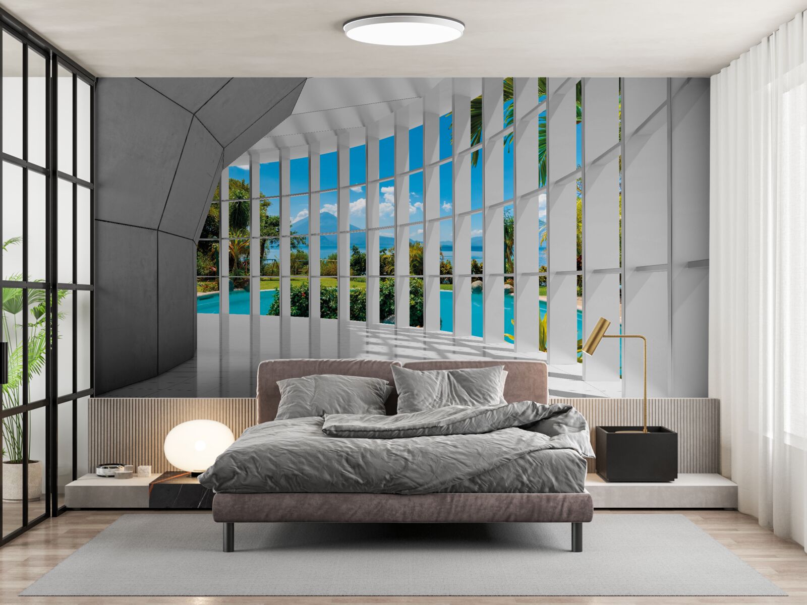 Fotobehang moderne stijl in de gang, waardoor een gevoel van perspectief ontstaat