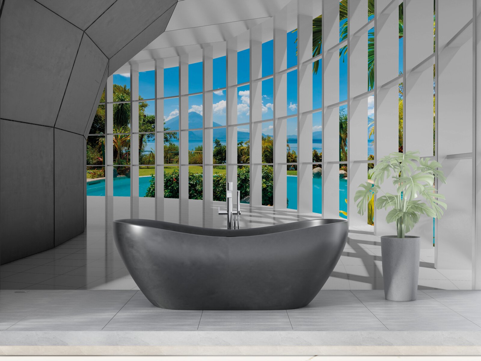 Fotobehang moderne stijl in de gang, waardoor een gevoel van perspectief ontstaat