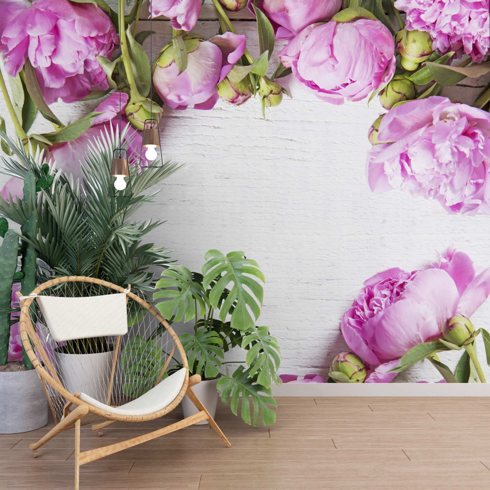 Fotobehang paarse bloemen in de decoratie