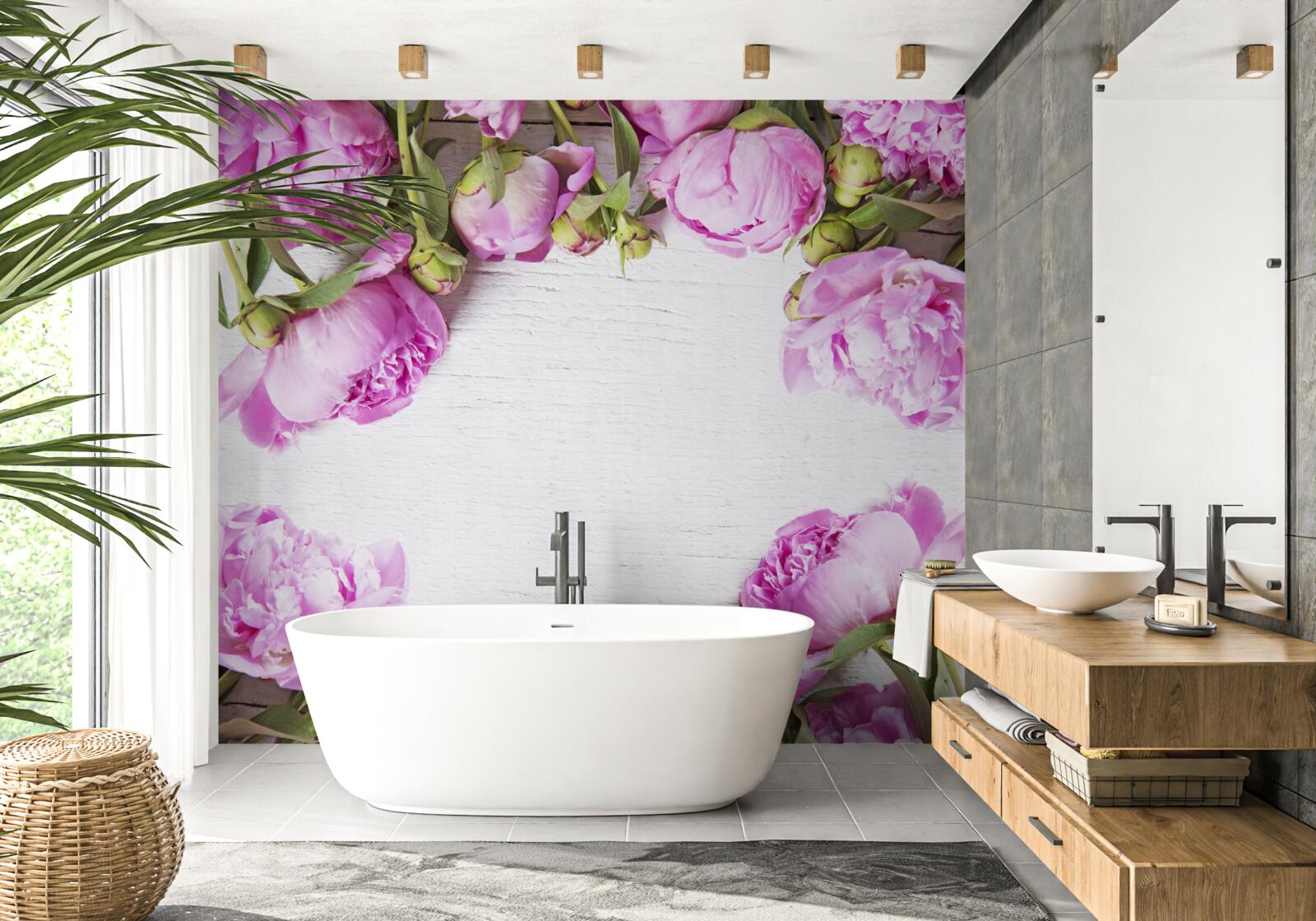 Fotobehang paarse bloemen in de decoratie