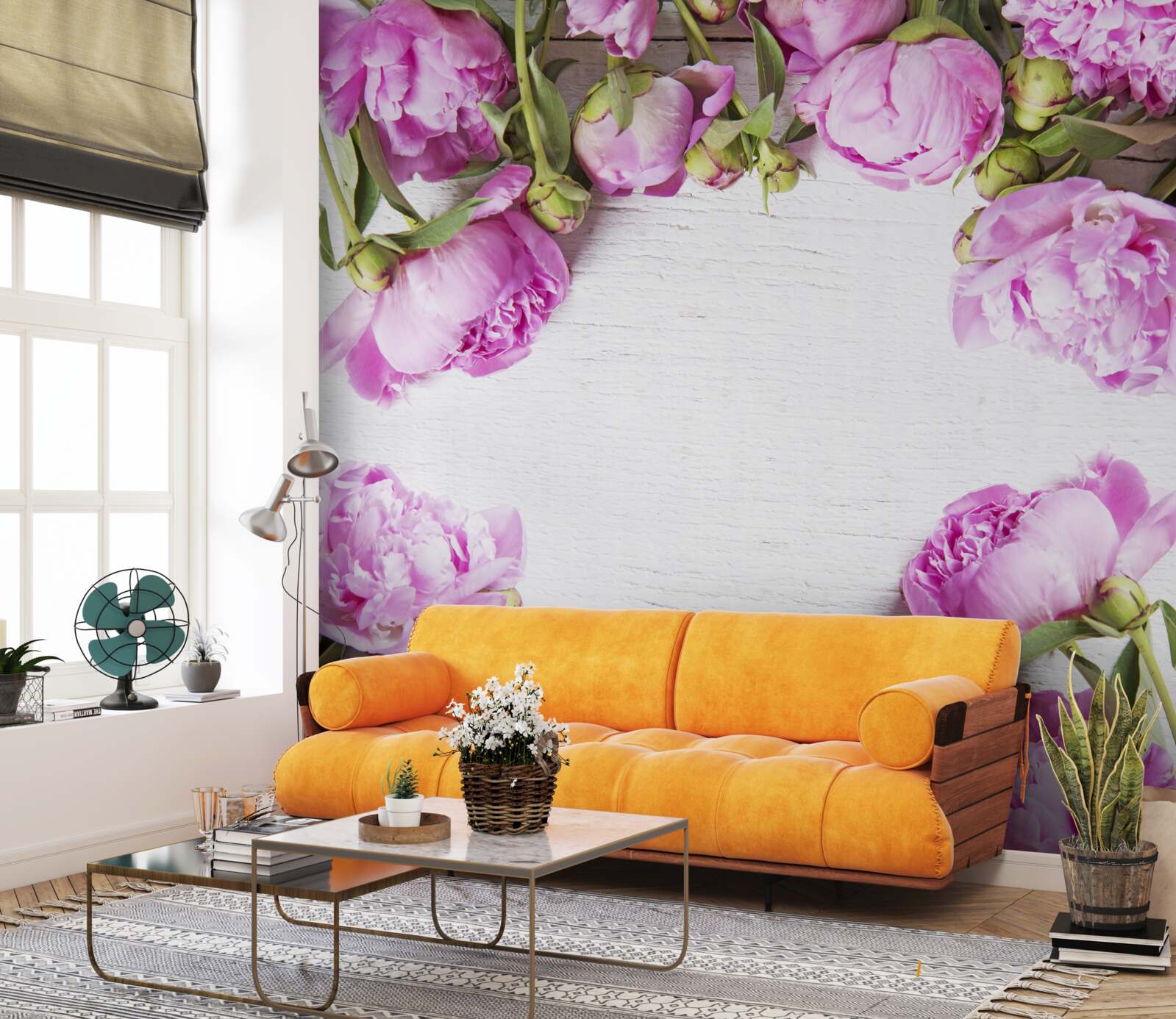 Fotobehang paarse bloemen in de decoratie