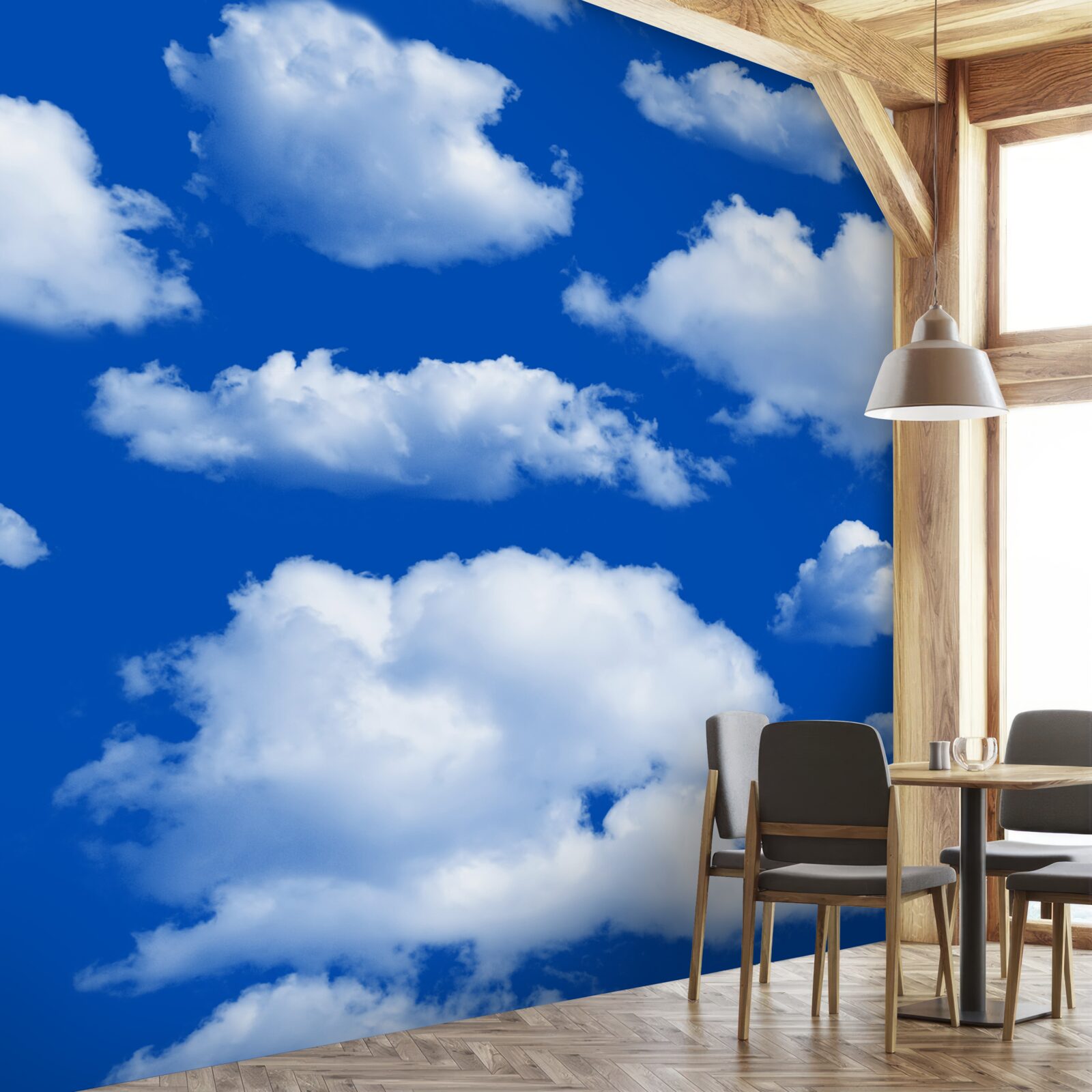 Fotobehang vele vormen van sneeuwwitte wolken in de lucht