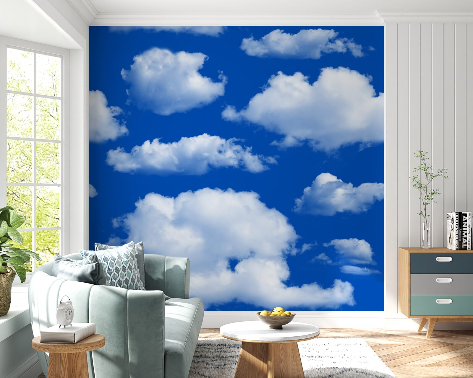 Fotobehang vele vormen van sneeuwwitte wolken in de lucht