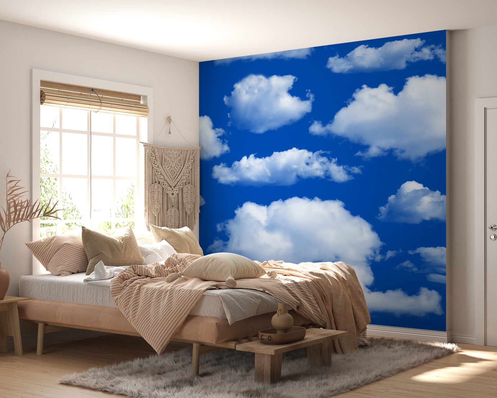 Fotobehang vele vormen van sneeuwwitte wolken in de lucht