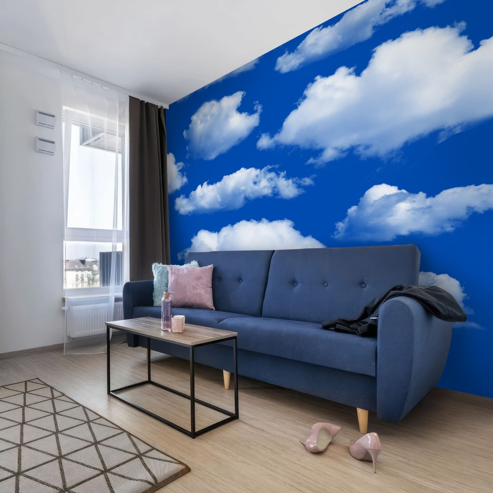 Fotobehang vele vormen van sneeuwwitte wolken in de lucht