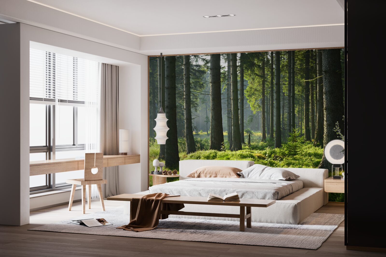 Fotobehang hoge oude bomen en groen mos