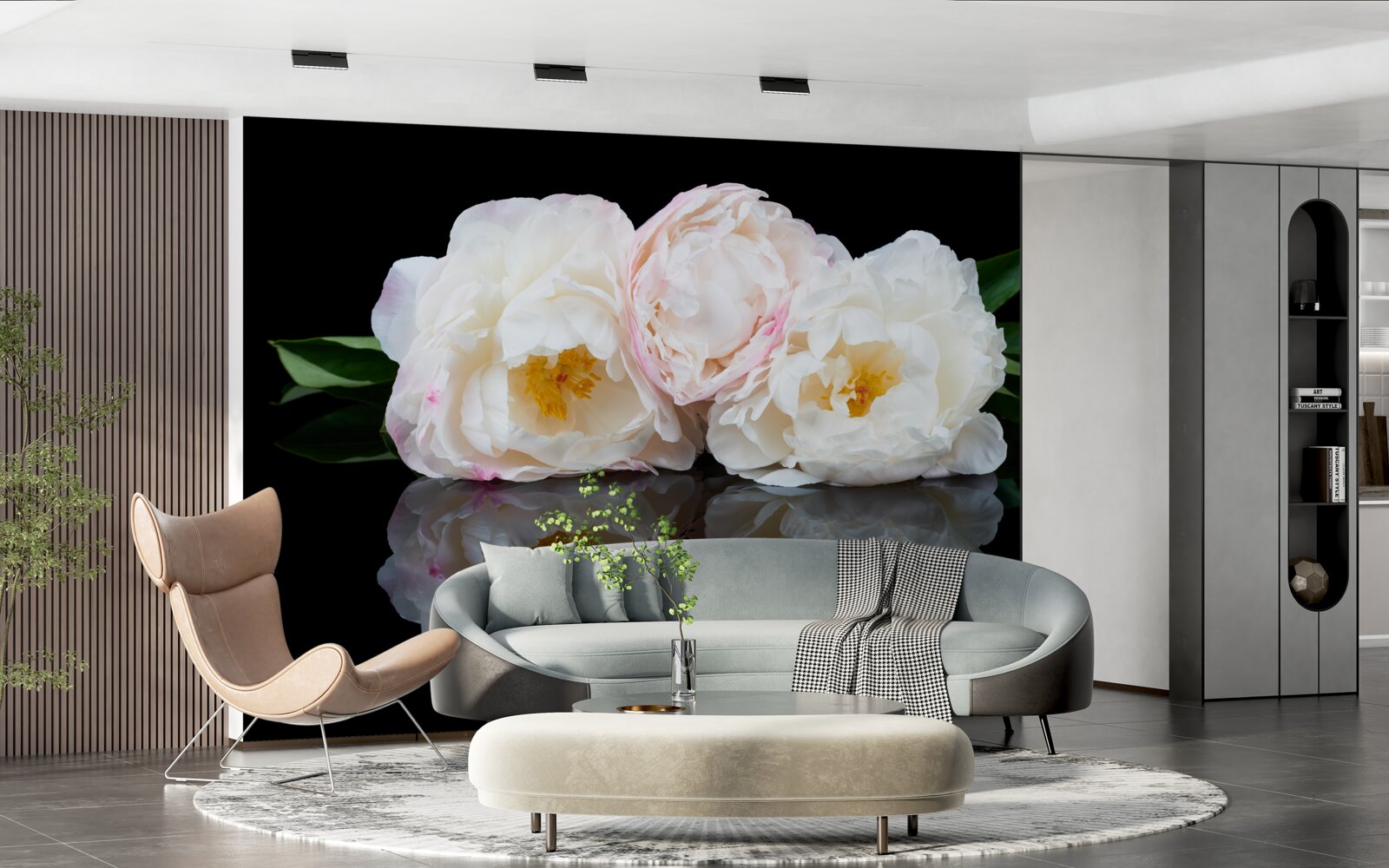 Fotobehang boeket witte bloemen weerspiegeld in het water