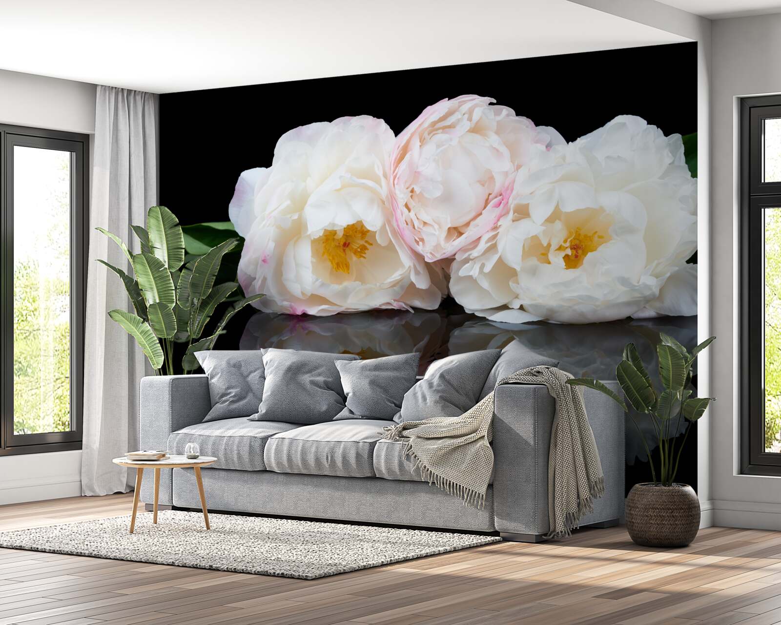 Fotobehang boeket witte bloemen weerspiegeld in het water