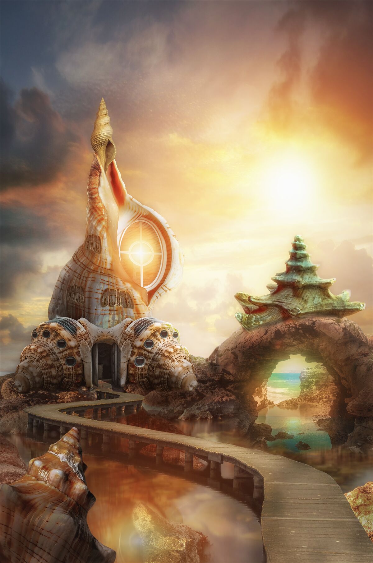 Fotobehang Pad in Japanse stijl langs het water en de kliffen