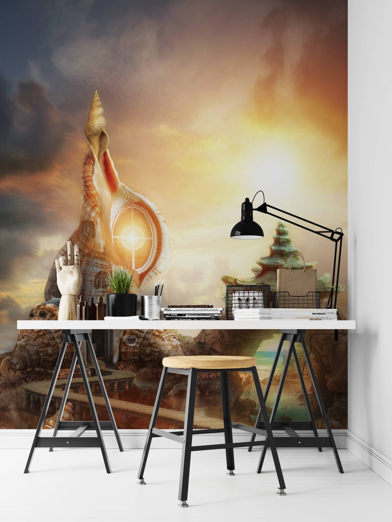 Fotobehang Pad in Japanse stijl langs het water en de kliffen