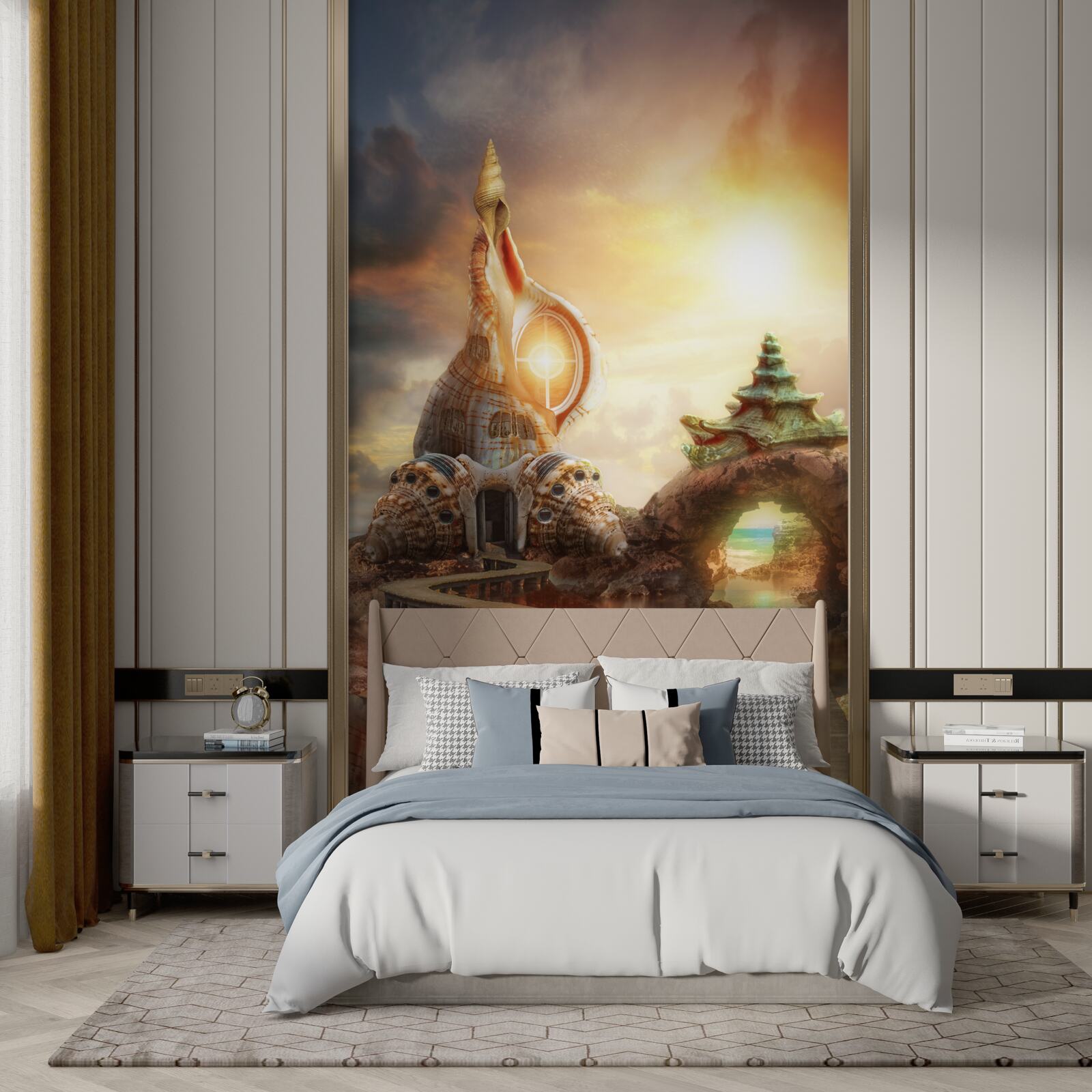 Fotobehang Pad in Japanse stijl langs het water en de kliffen