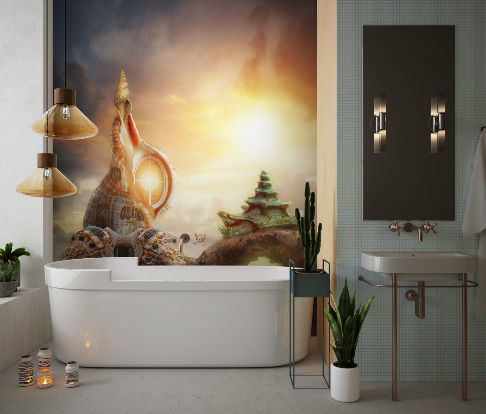 Fotobehang Pad in Japanse stijl langs het water en de kliffen