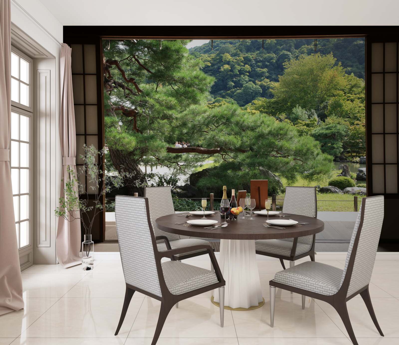 Fotobehang Tuin in Japanse stijl met privéterras