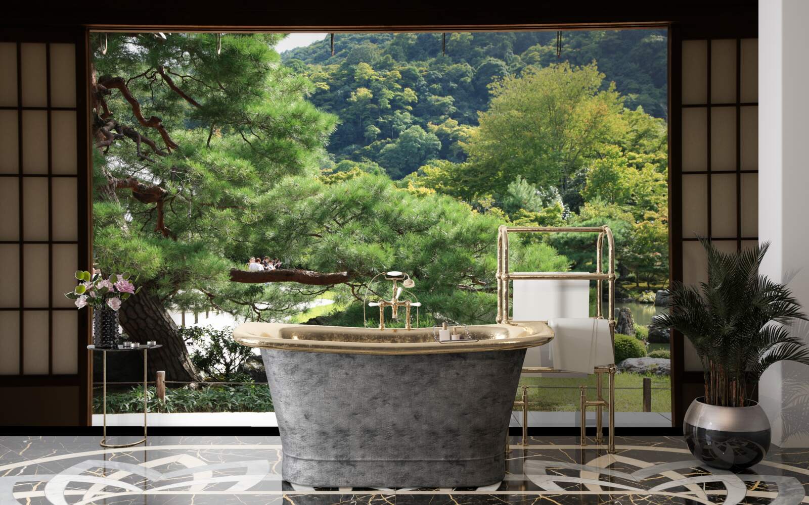 Fotobehang Tuin in Japanse stijl met privéterras