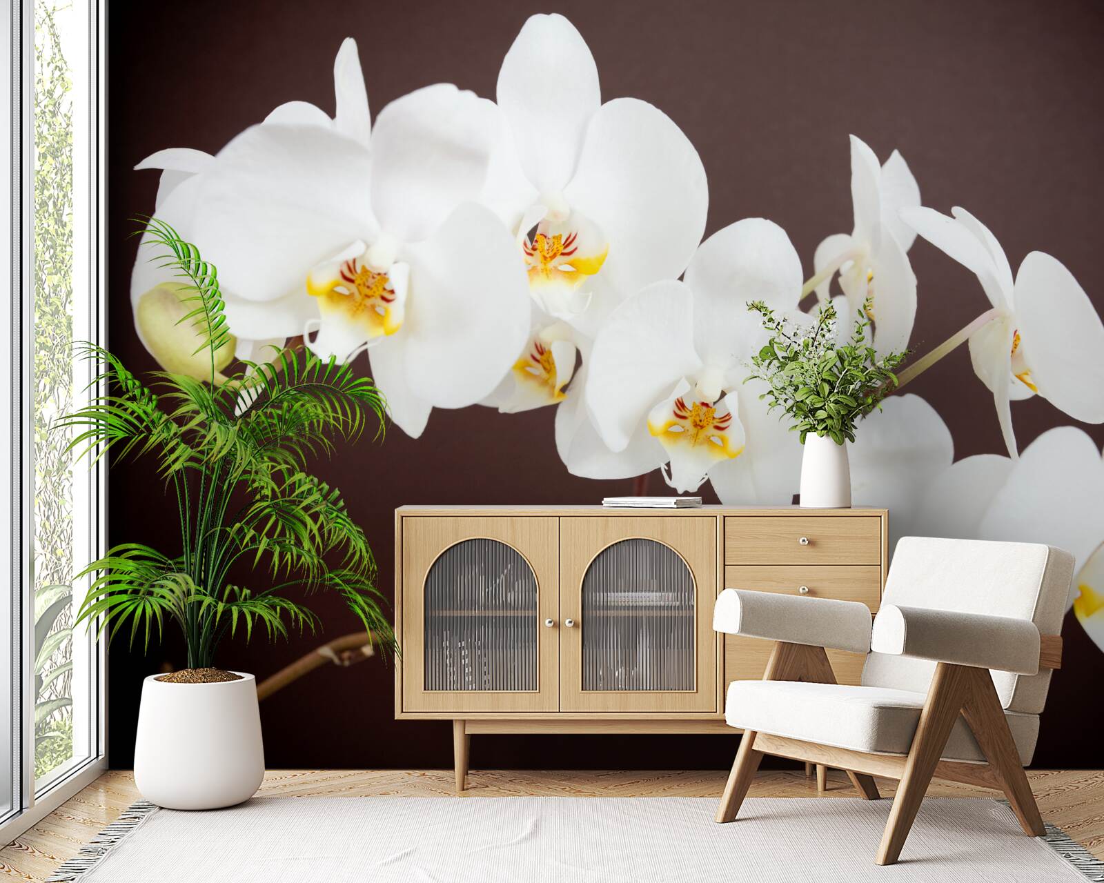 Fotobehang witte jonge boom bloemen