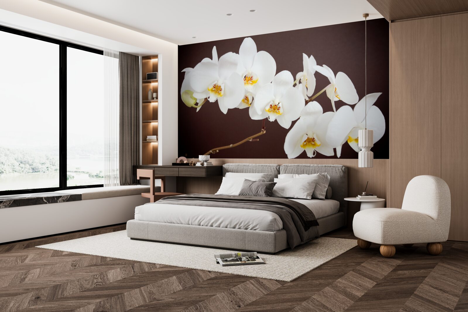 Fotobehang witte jonge boom bloemen