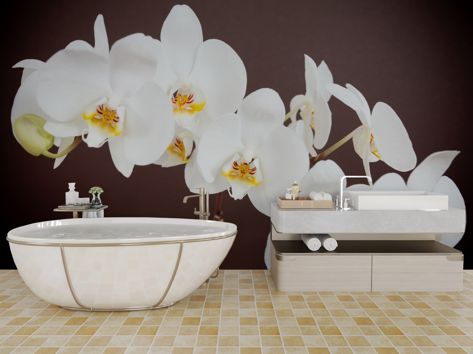 Fotobehang witte jonge boom bloemen