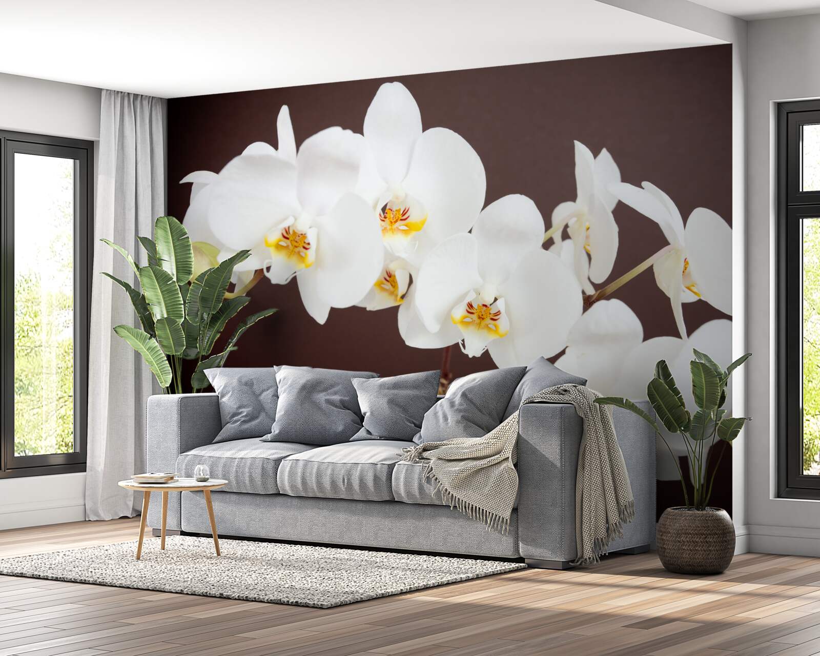 Fotobehang witte jonge boom bloemen