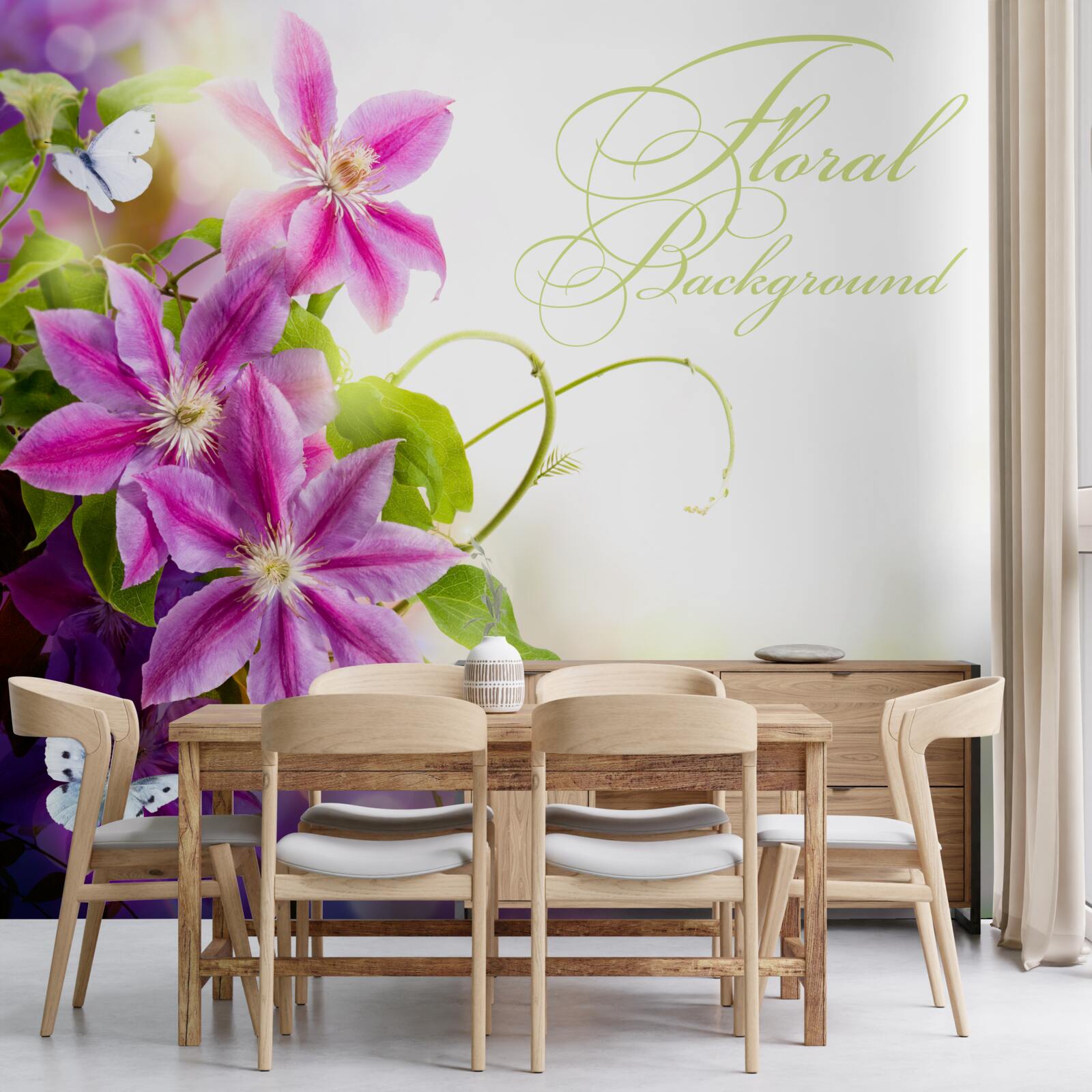 Fotobehang prachtige lavendelbloemen en lichte vlinders