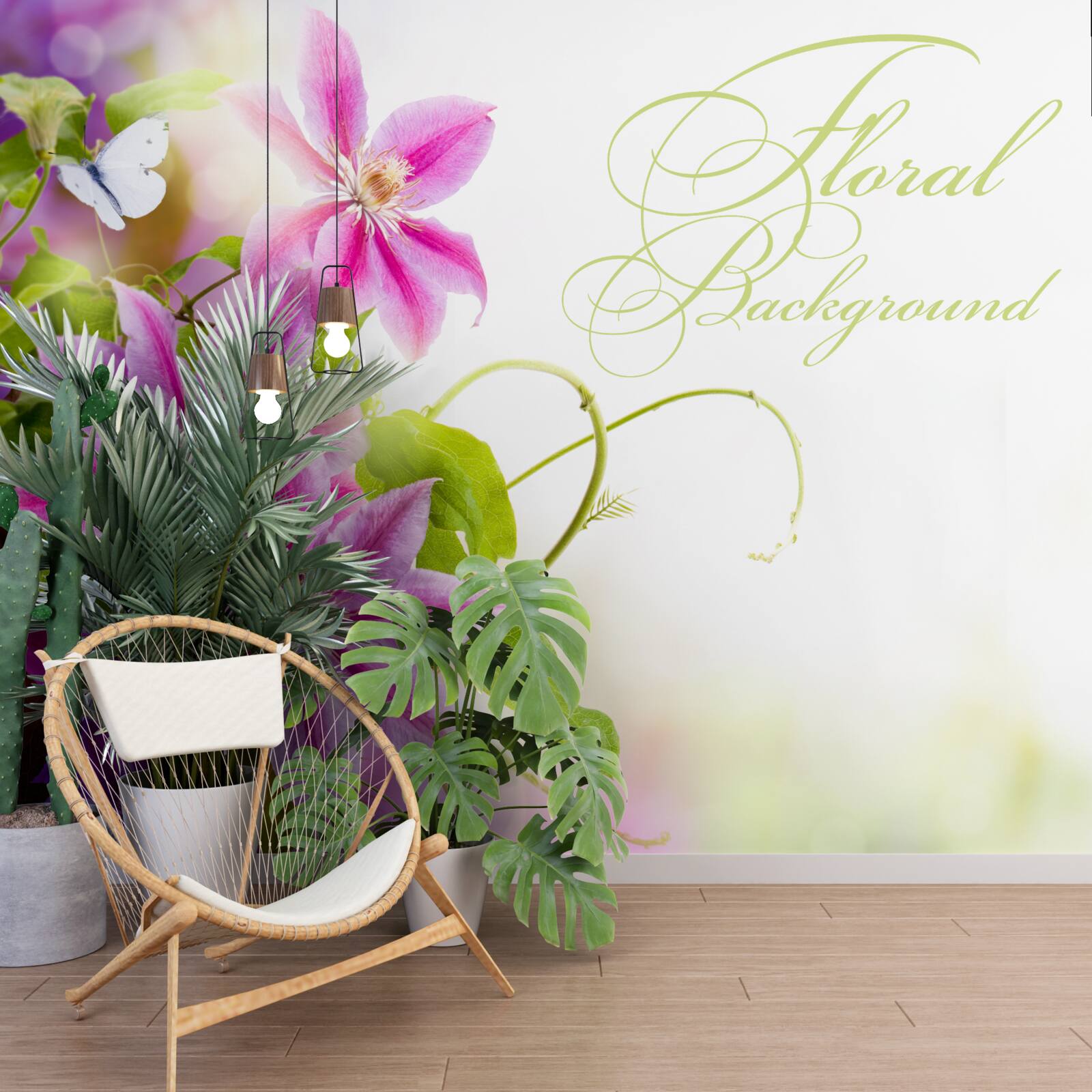 Fotobehang prachtige lavendelbloemen en lichte vlinders