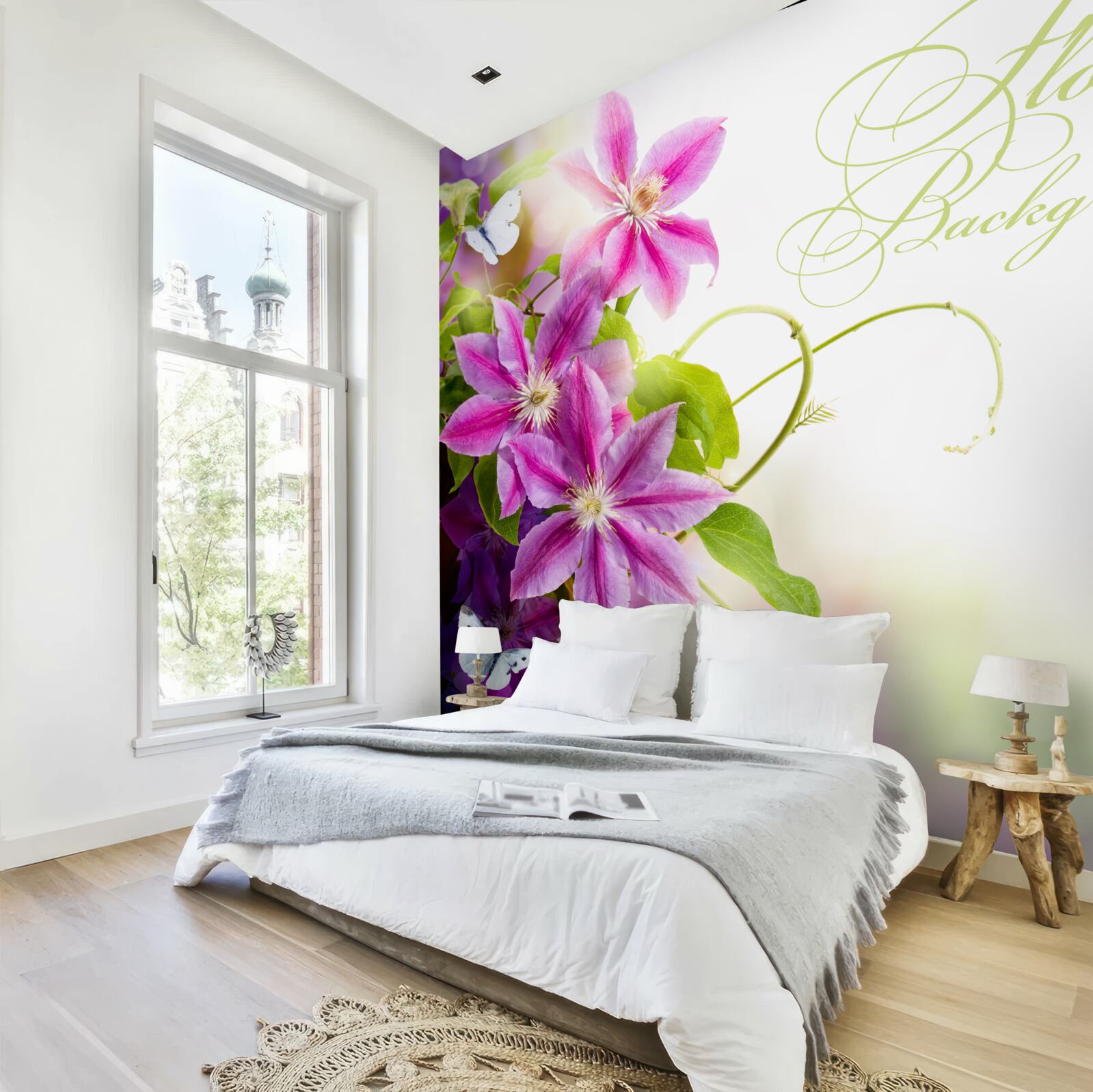 Fotobehang prachtige lavendelbloemen en lichte vlinders