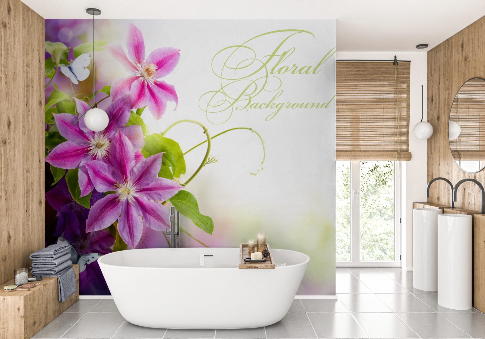 Fotobehang prachtige lavendelbloemen en lichte vlinders