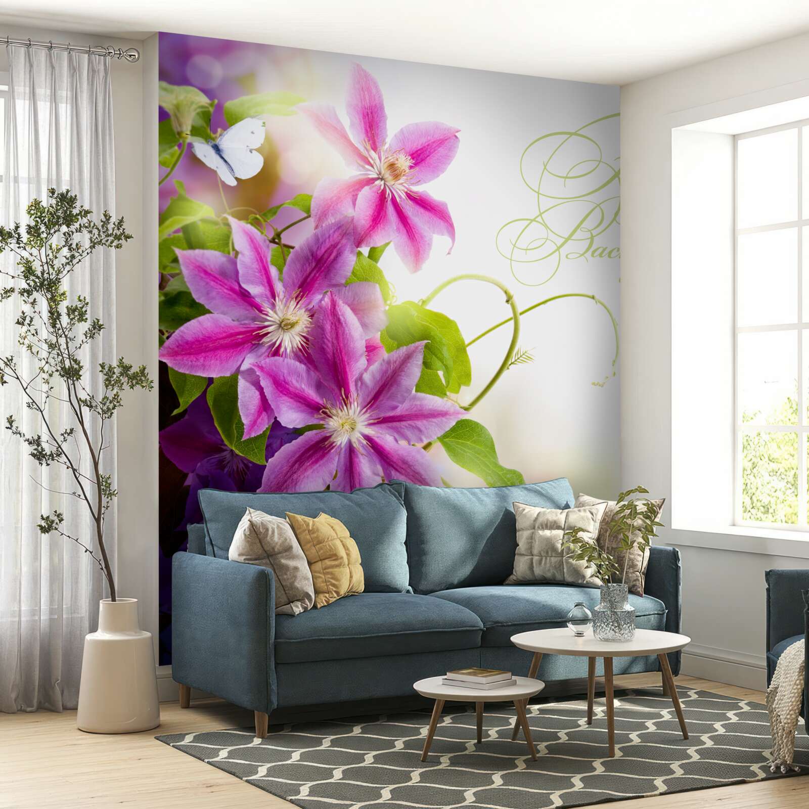 Fotobehang prachtige lavendelbloemen en lichte vlinders