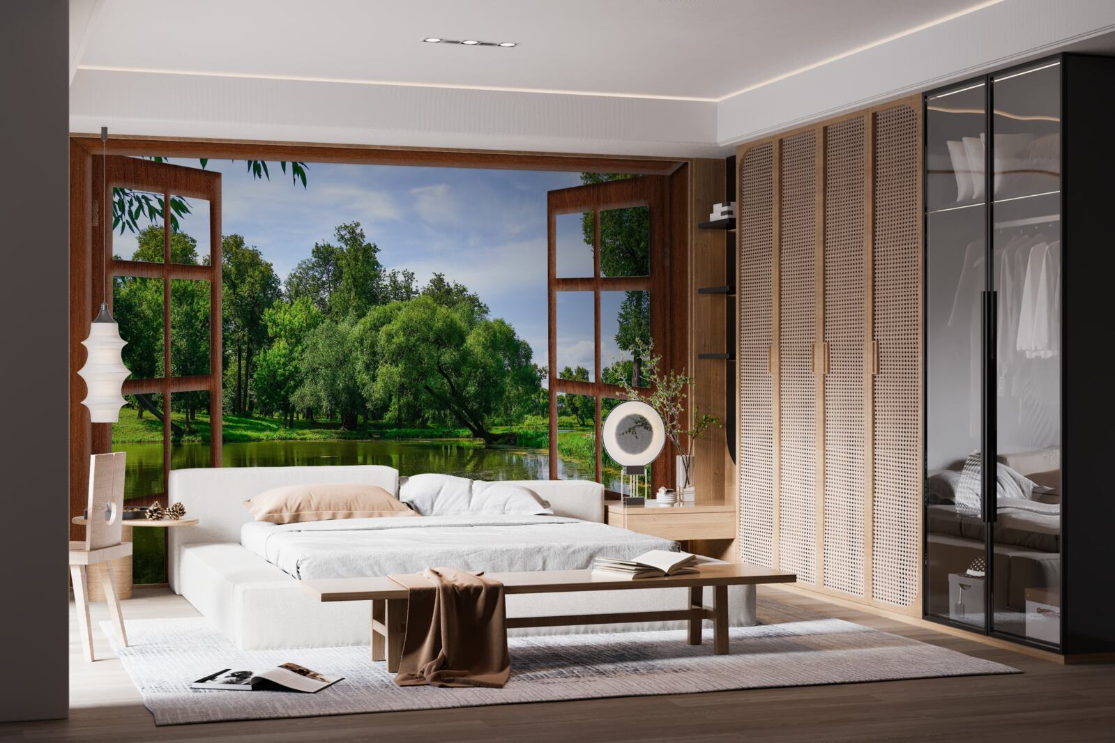 Fotobehang panoramisch natuurlandschap achter het raam