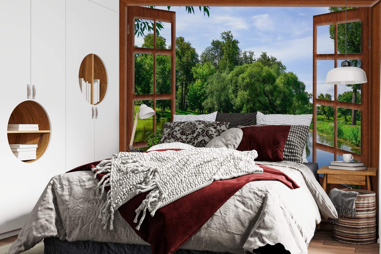 Fotobehang panoramisch natuurlandschap achter het raam