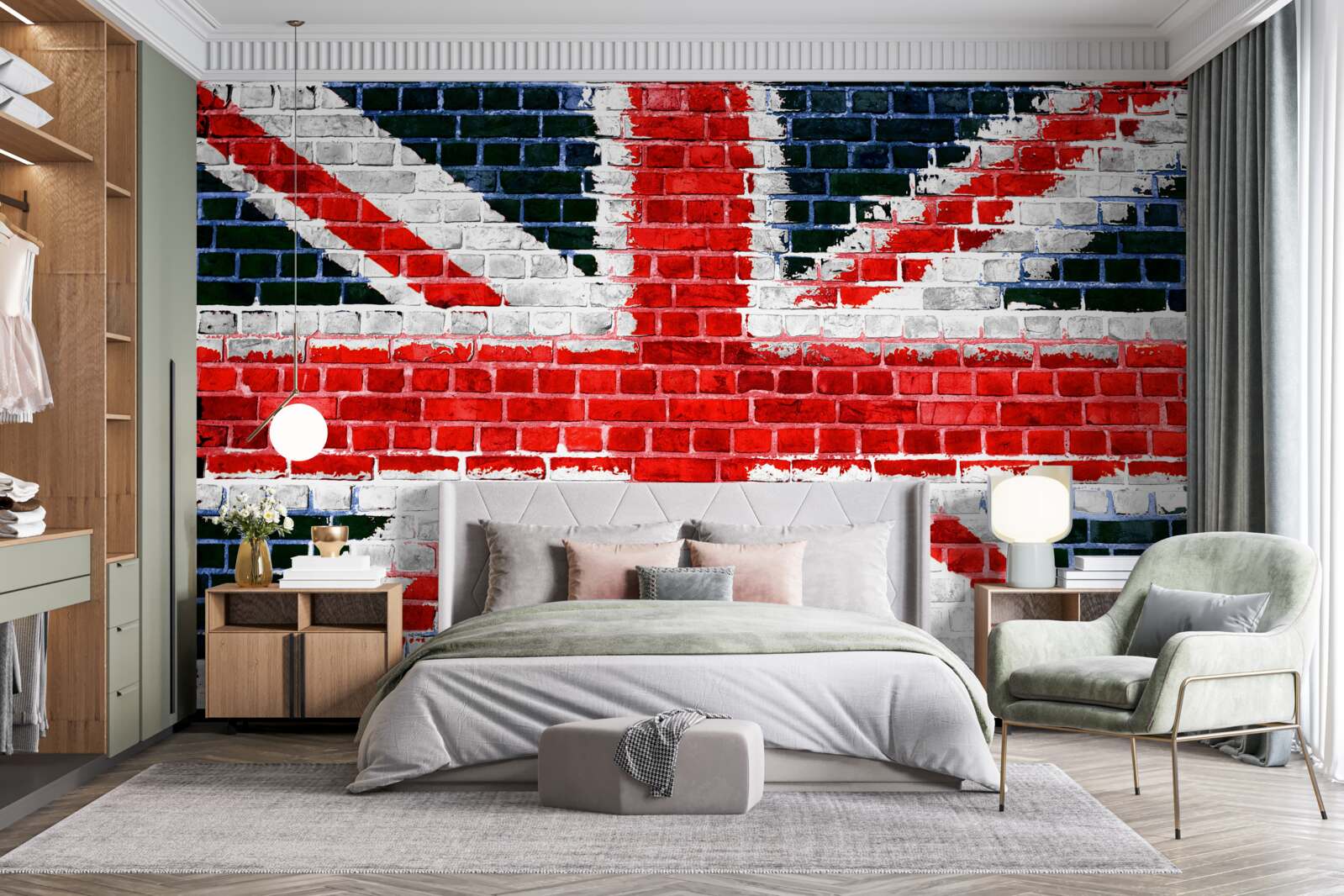 Fotobehang vlag van engeland op een bakstenen muur