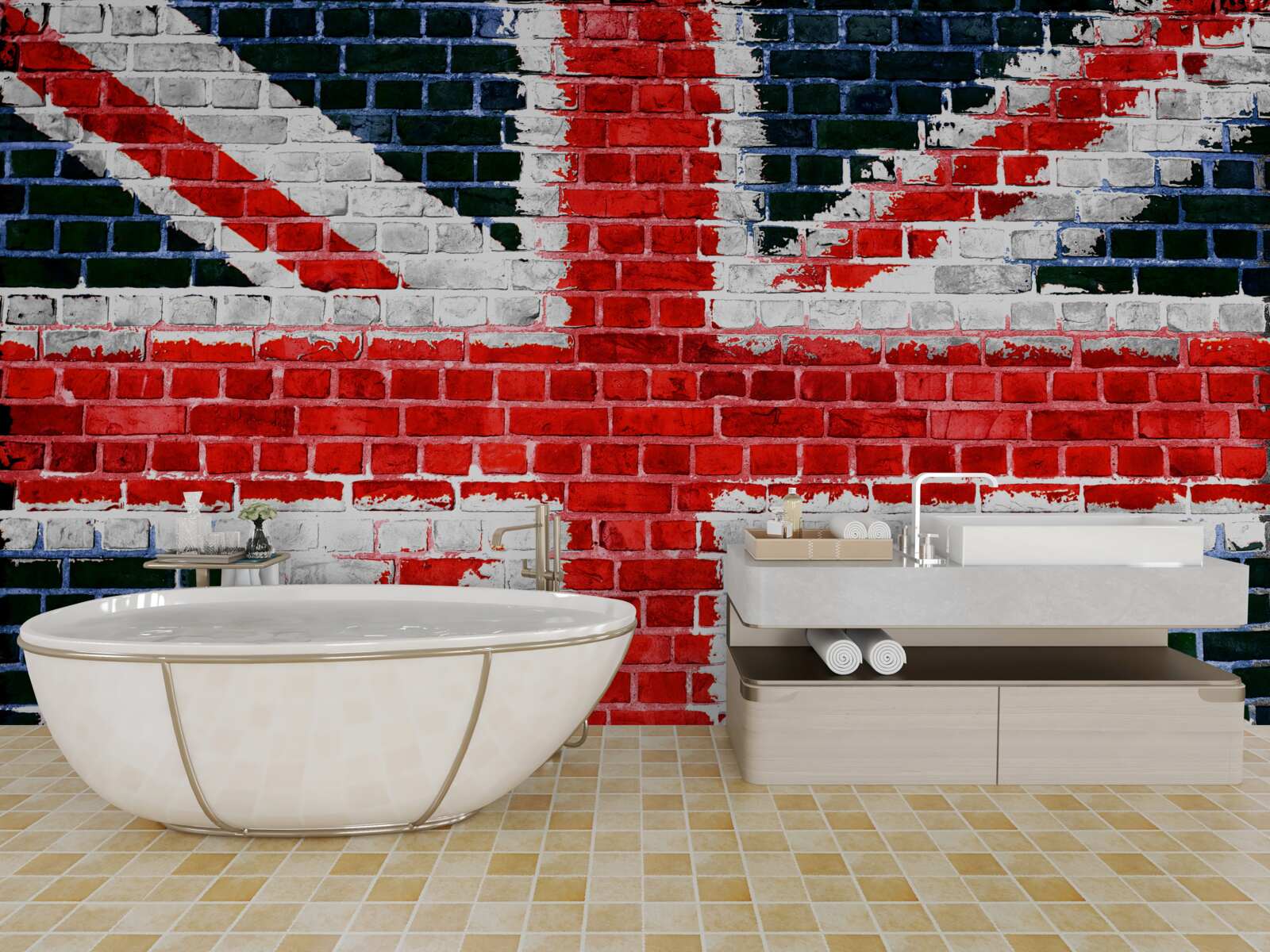 Fotobehang vlag van engeland op een bakstenen muur